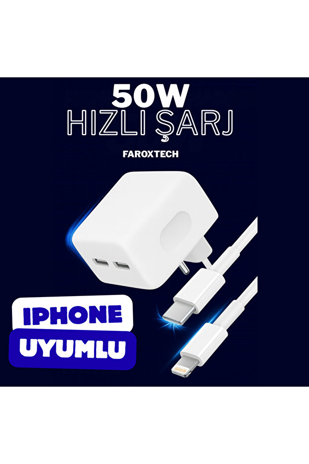50W Hızlı Şarj Adaptörü + Lightning Kablo (iPhone Uyumlu) - 1