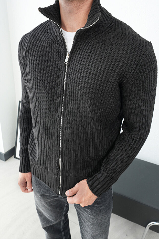 Fermuarlı Örme Kalın Hırka - 2