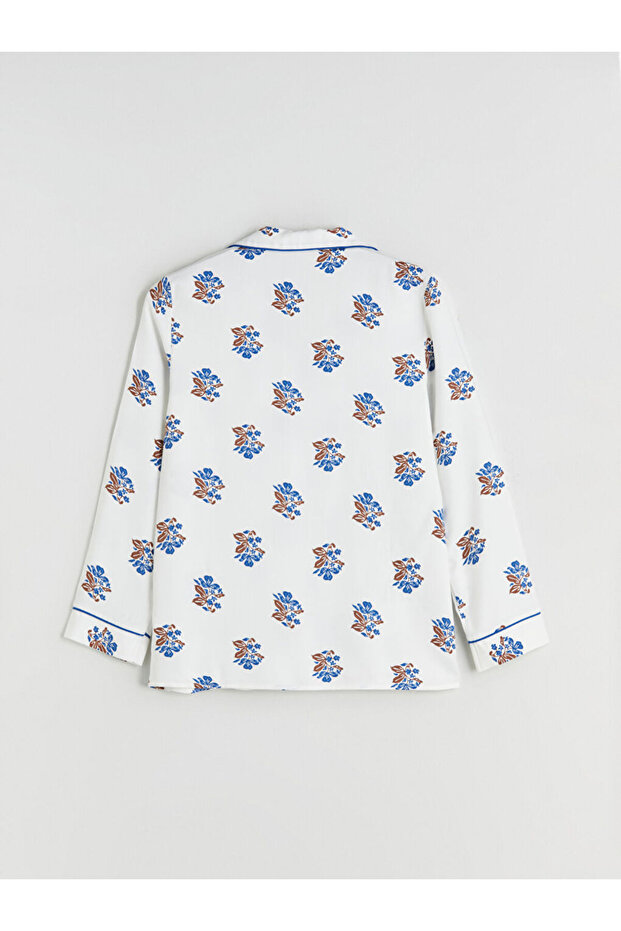 Gömlek Yaka Çiçekli Kadın Pijama - 7