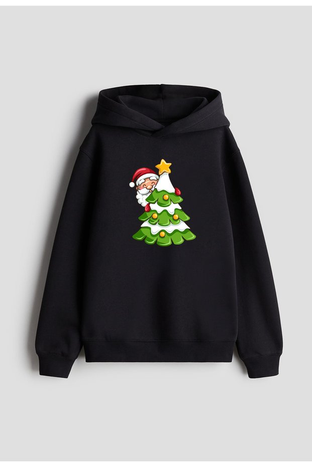 Santa Claus Christmas Merry Christmas Printed Women Men Children Black Hooded Sweatshirt Hoodie