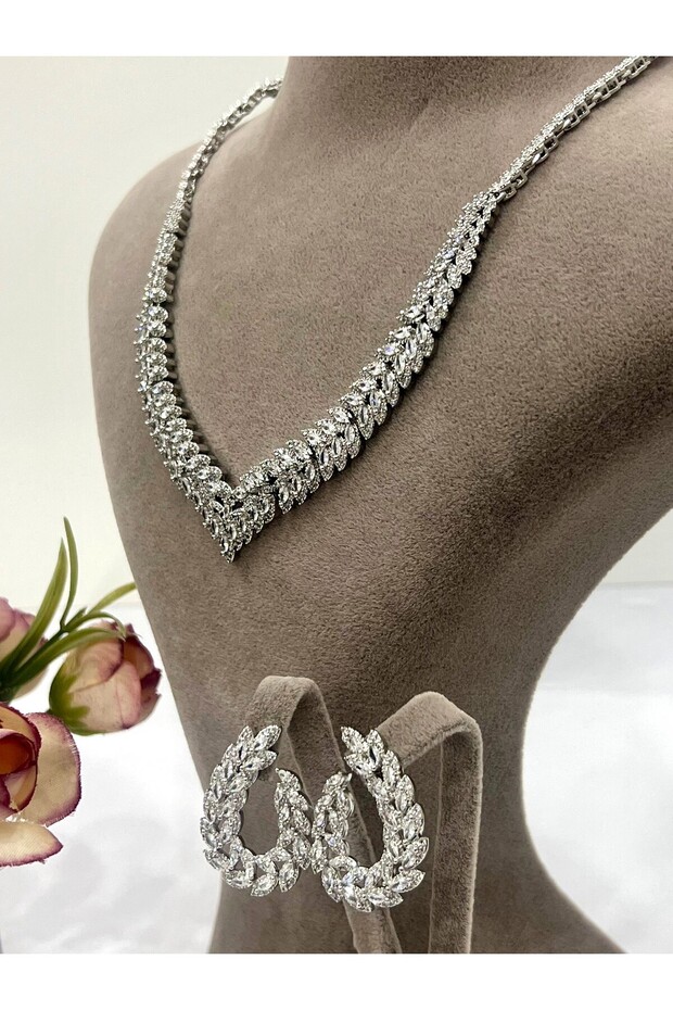 Zirkon Taşlı Çelik Silver Model Set (Set8) - 1