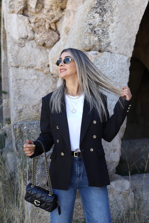 Black Gold Buttoned Premium Double Breasted Blazer