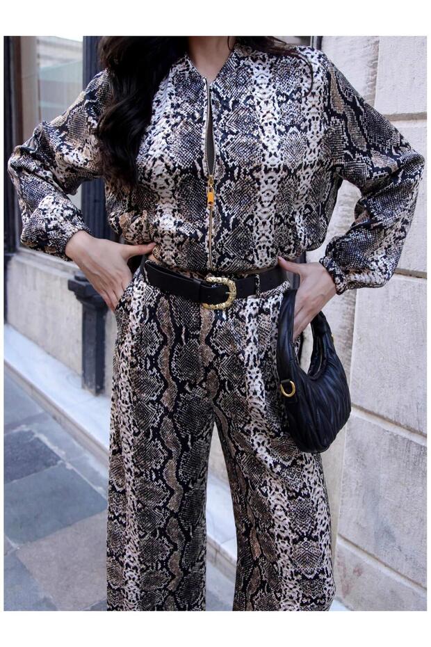 سترة بسحاب بنقشة الفهد Ckt01108 بني - 2