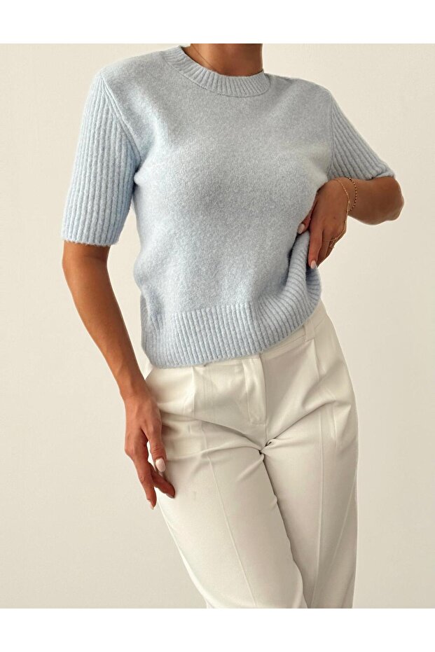 Short Sleeve Ribbed Knitwear Blouse