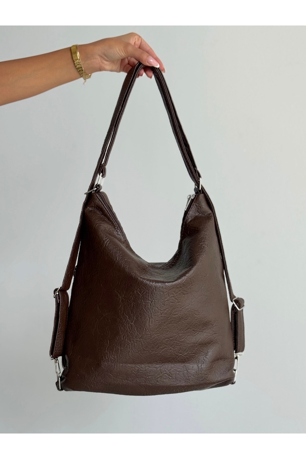 New Quality Soft Leather Simple and Stylish Multi-Section Large Size Backpack and Shoulder Bag - 7