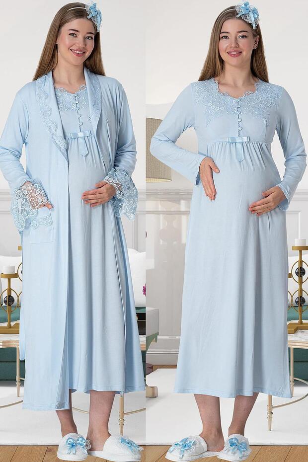 Women's Blue Special Design Maternity Nightgown Set of 2