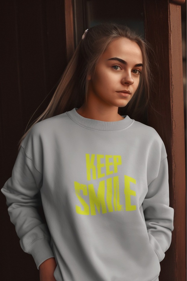 Keep Smile Colorful Printed Crew Neck Sweatshirt