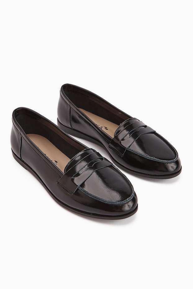 Solina Genuine Leather Black Patent Leather Moccasin Shoes Comfortable Casual Loafer