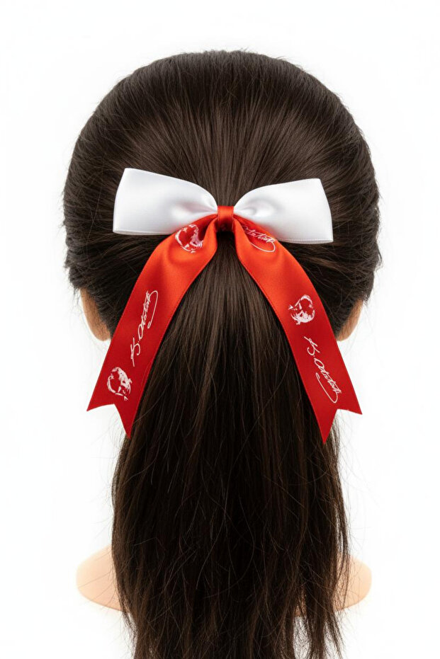 Red and White Atatürk Signed Clip-On Hairpin – National Holiday Accessory