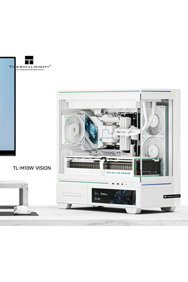 TL-M10 Vision M-ATX computer case with 6.9inch LCD screen Without fans WHITE - 5