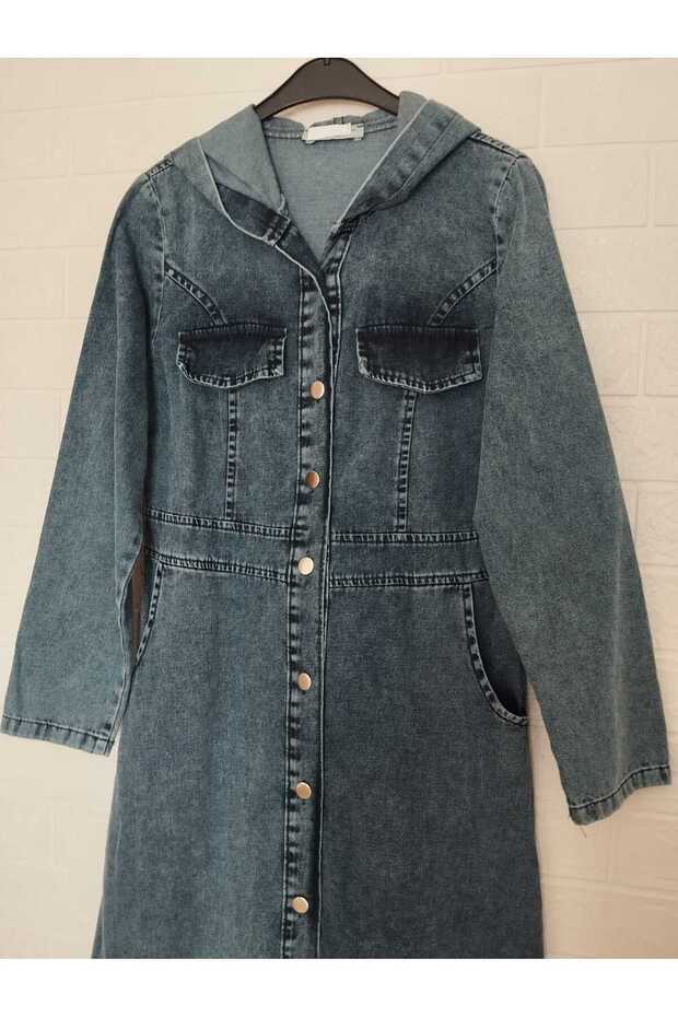 Seasonal, 100% Cotton Denim Woven, Thin, Flowy, Hooded, Ankle Length, Denim Overcoat