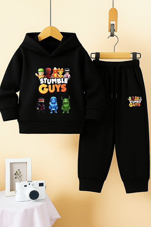 Stumble Guys Printed Kids' Premium Compact Sweatshirt Tracksuit with Pockets - 2 Piece Sportswear Set