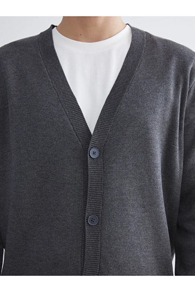 LCW VisionAntrasit Standart Kalıp V Yaka Erkek Triko Hırka - 2