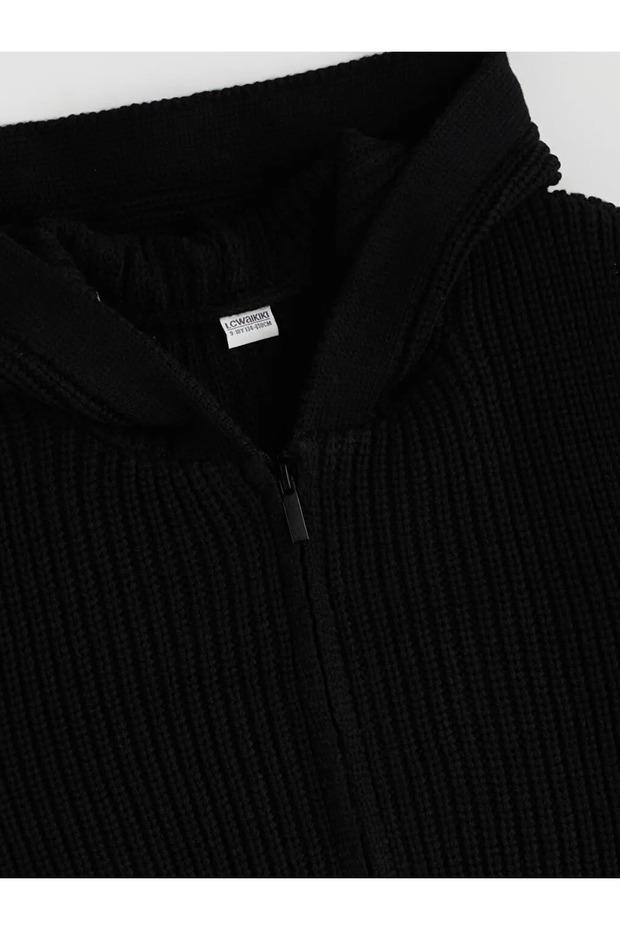 LCW KidsSiyah Kapüşonlu Kız Çocuk Triko Yelek - 2