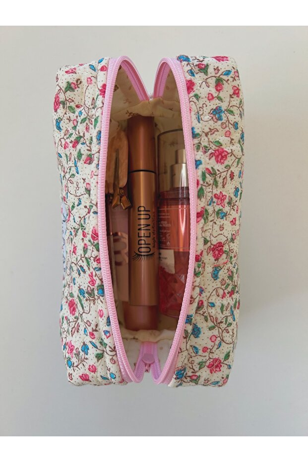 حقيبة مكياج مزخرفة بالزهور - 3