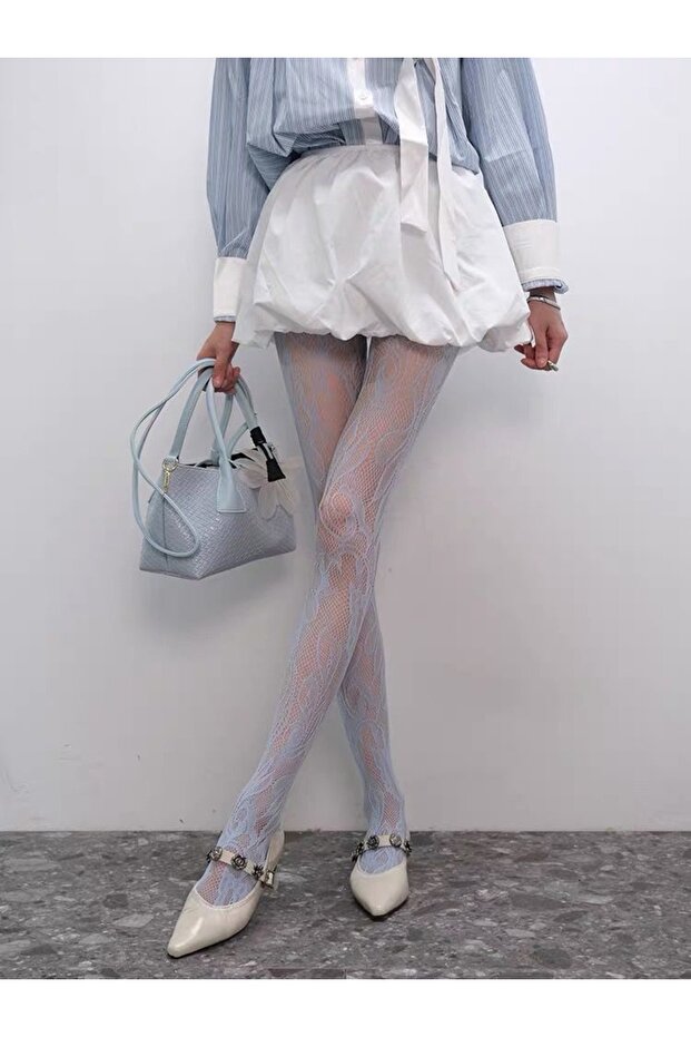 MAXERA File Çiçek Desenli Y2k Külotlu Çorap - 1