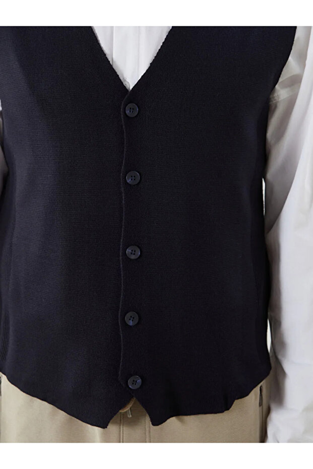 LCWAIKIKI ClassicLacivert Standart Kalıp V Yaka Erkek Triko Yelek - 2