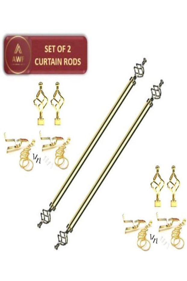 Set of 2 Roman Extendable Window Curtain Rods, Metal Single Rods Drapery Rods GOLD, 110 – 200 cm