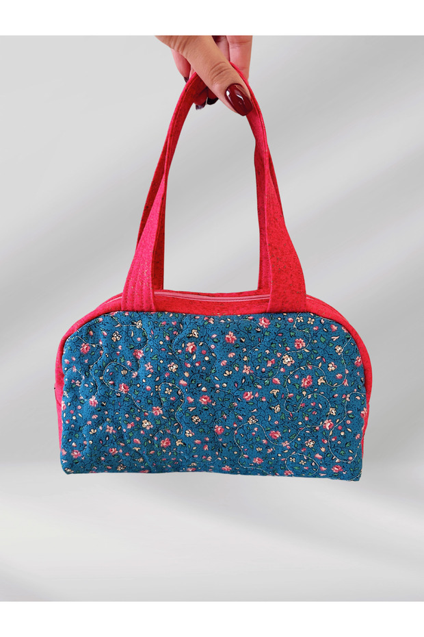 حقيبة يد منقوشة بالزهور الزرقاء - 2