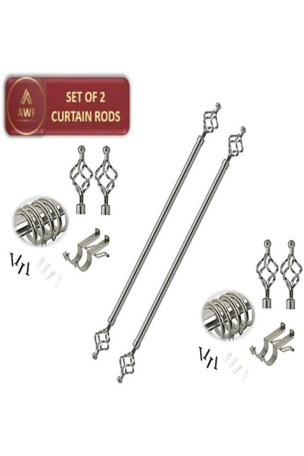 Set of 2 Roman Extendable Window Curtain Rods Metal Single Rods Drapery Rods SILVER, 110 – 200 cm