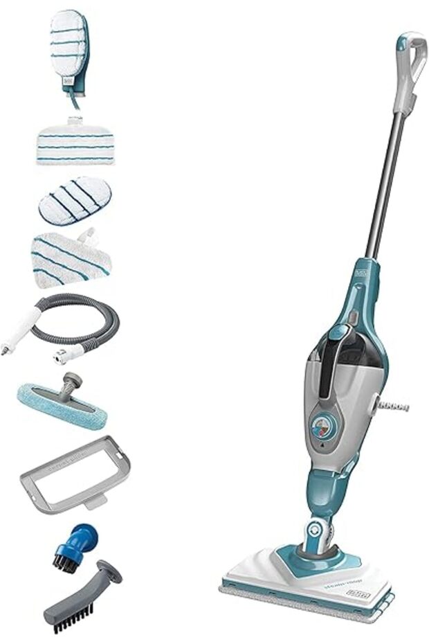BLACK+DECKER 2-in-1 Steam Mop, 1600W, Fast Heat-Up, Delta Head, Steam Mitt, 11 Accessories, Kills 99