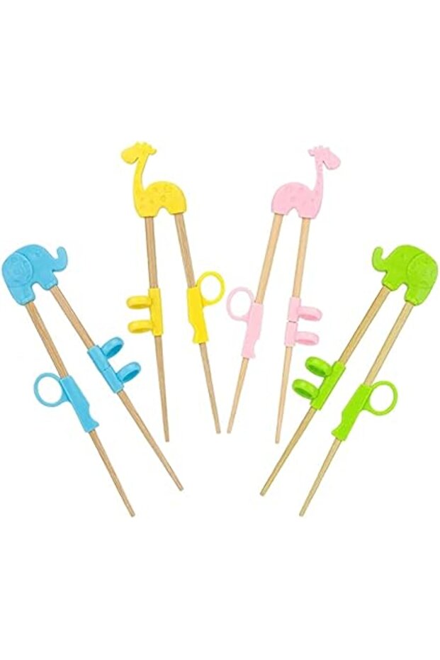 Excefore Kids Chopsticks, 4 Pairs of Reusable Children's Training Chopsticks, Animal Training Chopst