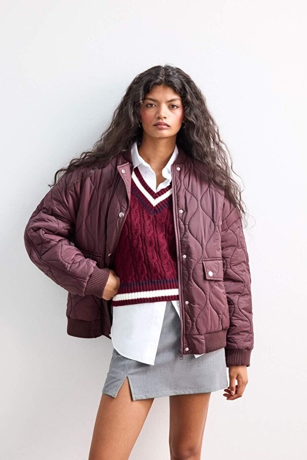 Su Geçirmez Regular Fit Çıtçıtlı Fermuarlı Kapitoneli Mont F2814AX25WN - 3