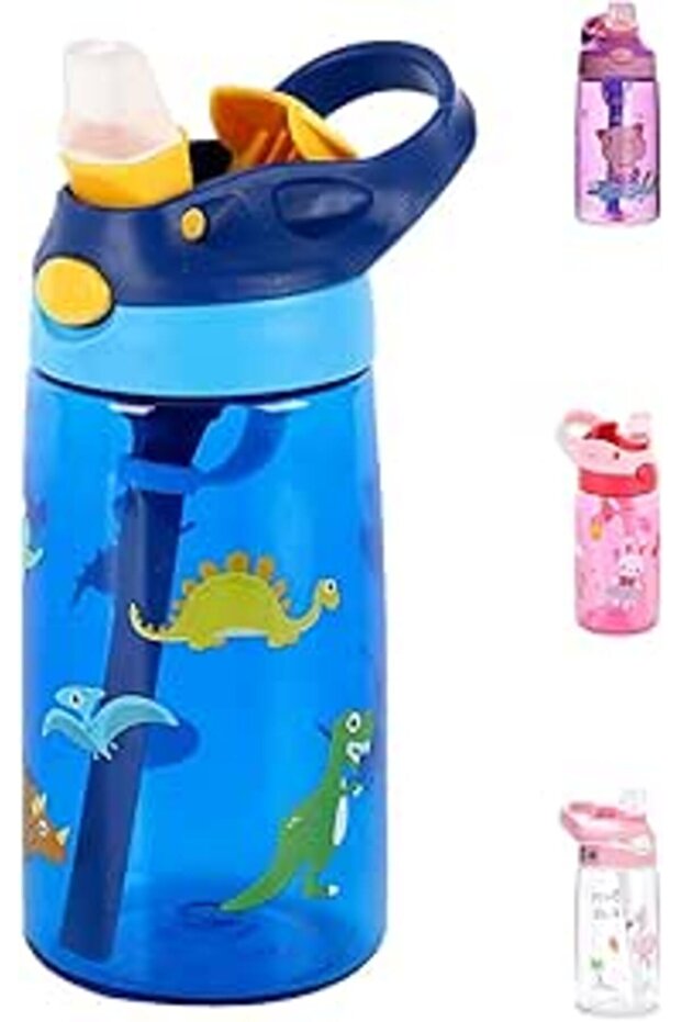 S2C Water Bottle for Kids With Straw & Handle - 16 oz BPA Free Kids Water Bottles, Spill Proof Cups