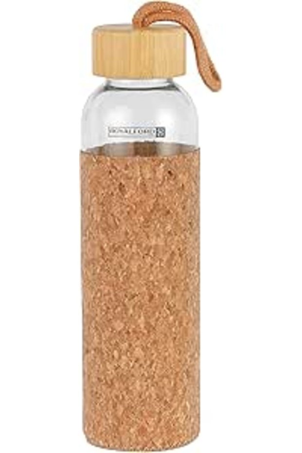 Royalford Royalford 500 ML Water Bottle- RF11925| Transparent Glass Bottle with Bamboo Lid and Remov