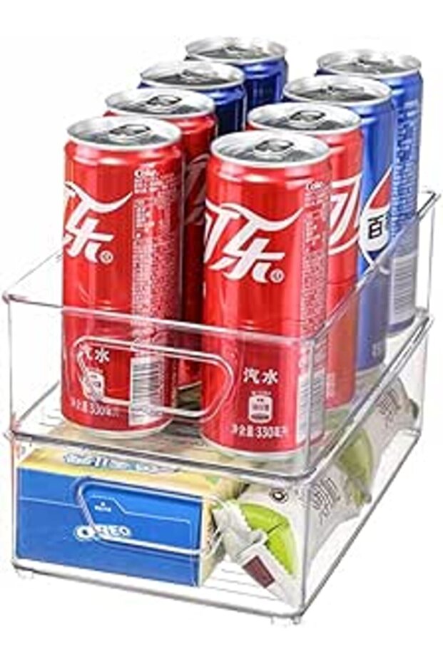 2 Pack Food Storage Organizer Bins, Stackable Clear Plastic Refrigerator Organizer Bins for Kitchen,