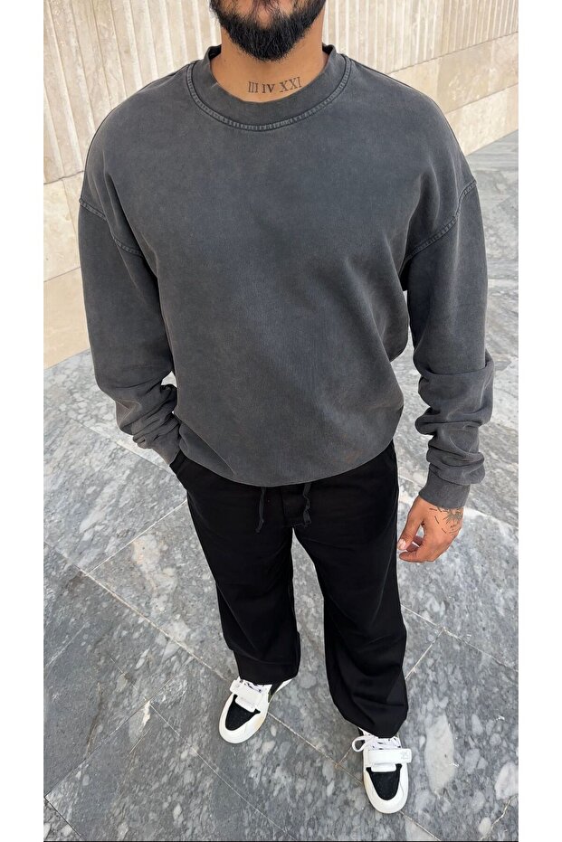 Yıkamalı Oversize Basic Sweatshirt - 2