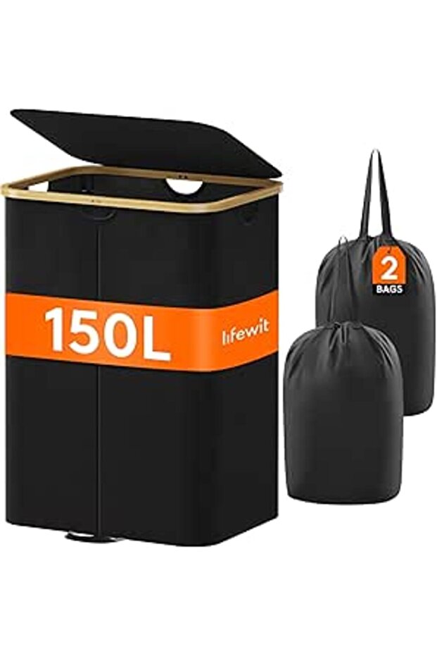 Lifewit 150L Double Laundry Hamper with Lid, Large Dual Laundry Basket Removable Bags, 2 Sections Ae