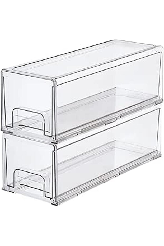 Clear Plastic Storage Drawer Organizer Bins, 2 Pack Fridge Drawer Organizer Bins, Perfect For Kitche
