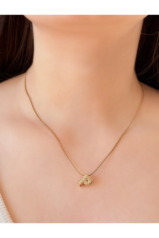 Steel Gold Stone'P' Letter Necklace