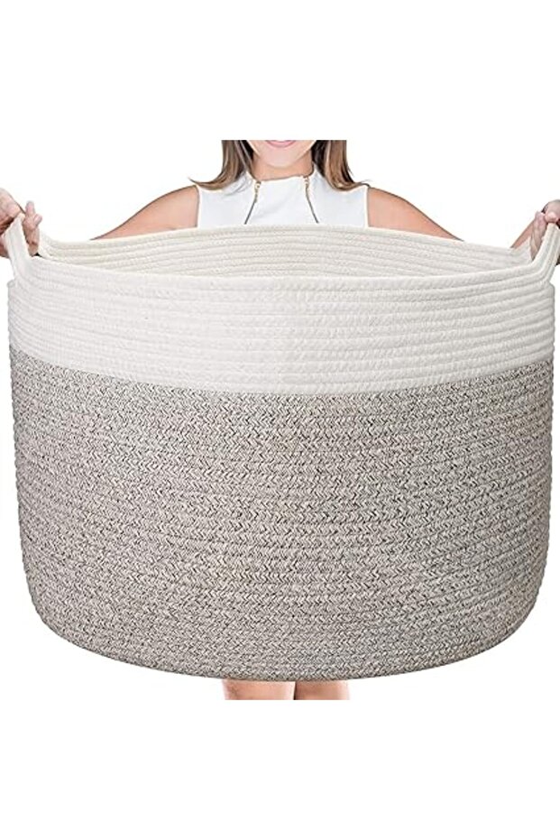TYCOM Laundry Hamper Cotton Rope Basket Woven Laundry Basket for Blankets Storage Hamper with Handle