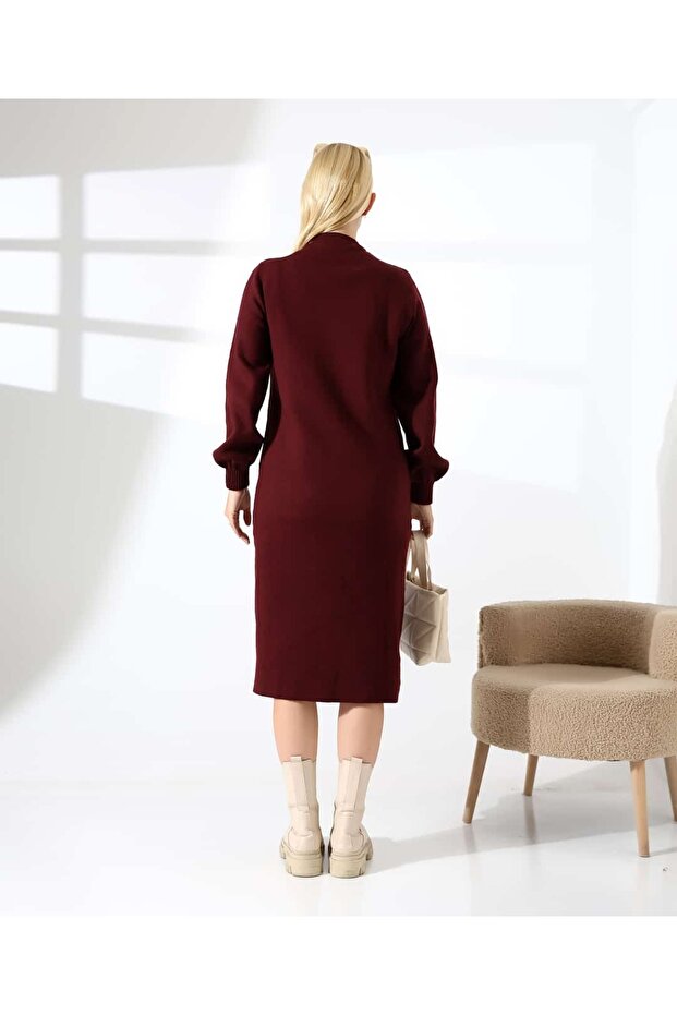 Yüksek Yaka Midi Örme Triko Elbise - 5