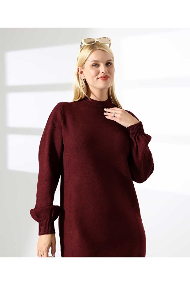 Yüksek Yaka Midi Örme Triko Elbise - 3