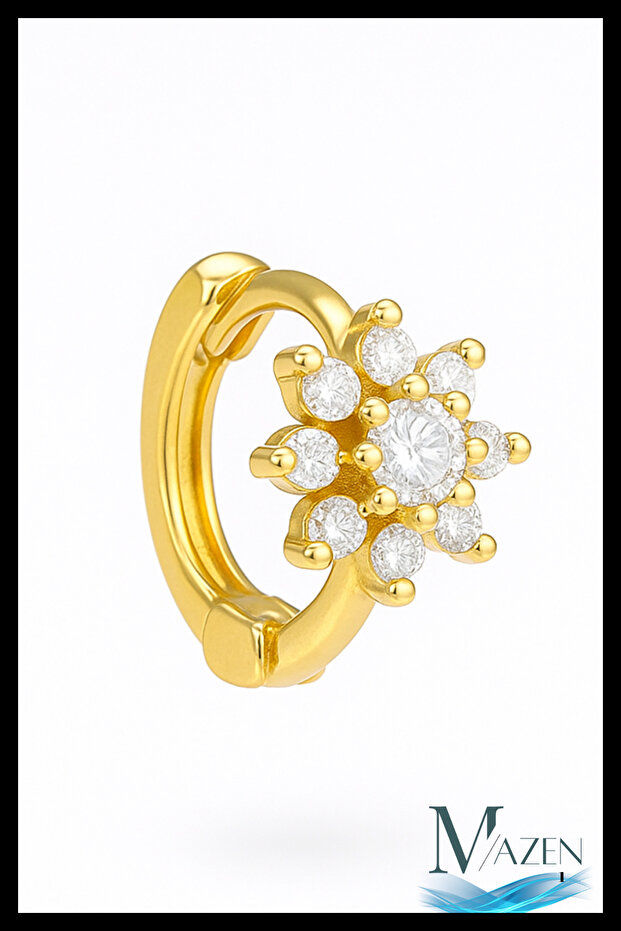 1 Adet Gümüş Kaplama Çiçek Model Tragus Helix Küpe | Kararmaz Kaliteli Piercing Küpe | Gold Renk - 2