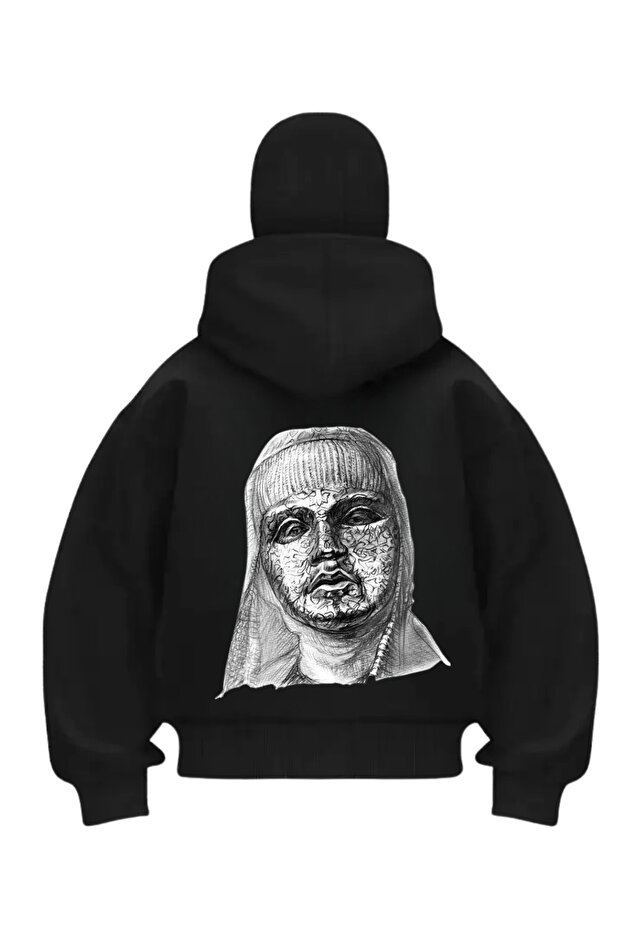 Black Stone Face Printed Balaclava Unisex Sweatshirt Cardigan