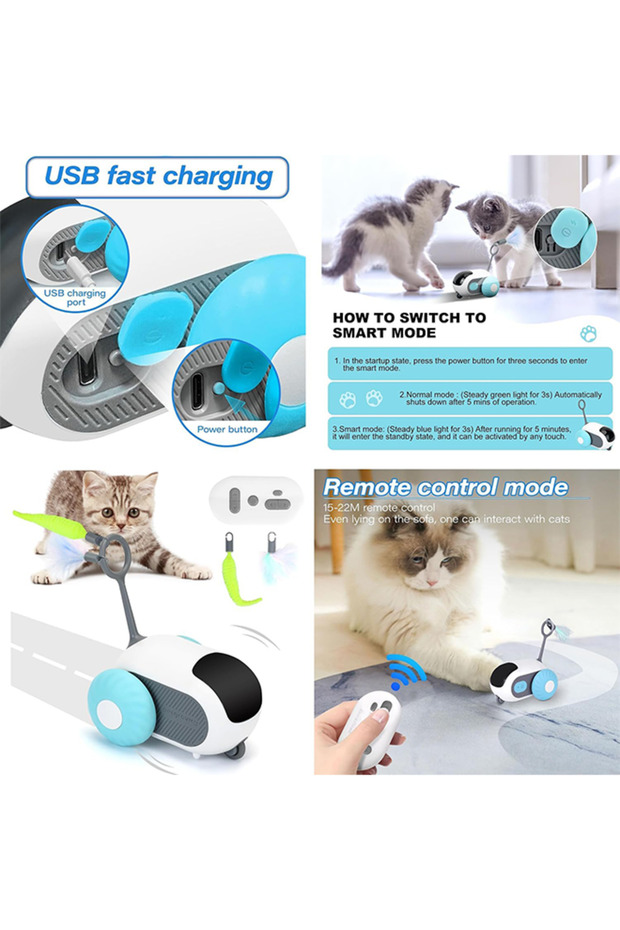 Interactive Smart Cat Toy with Remote Control Rechargeable Automatic Obstacle Avoidance Robot - 8