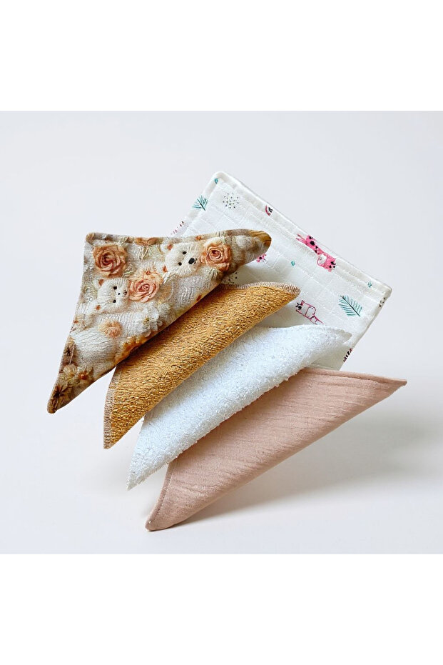 4 Adet Müslin ve Havlu Bebek Ağız Mendili ve 1 adet Müslin Omuz Bezi - 1