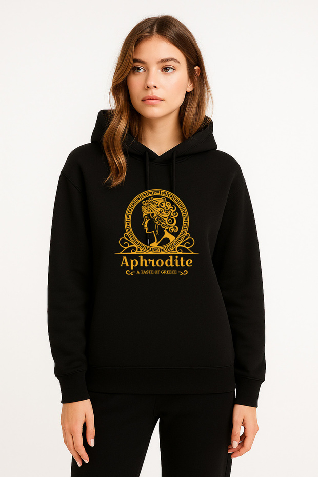 Aphrodite Printed Women's Black Hooded Sweatshirt Hoodie