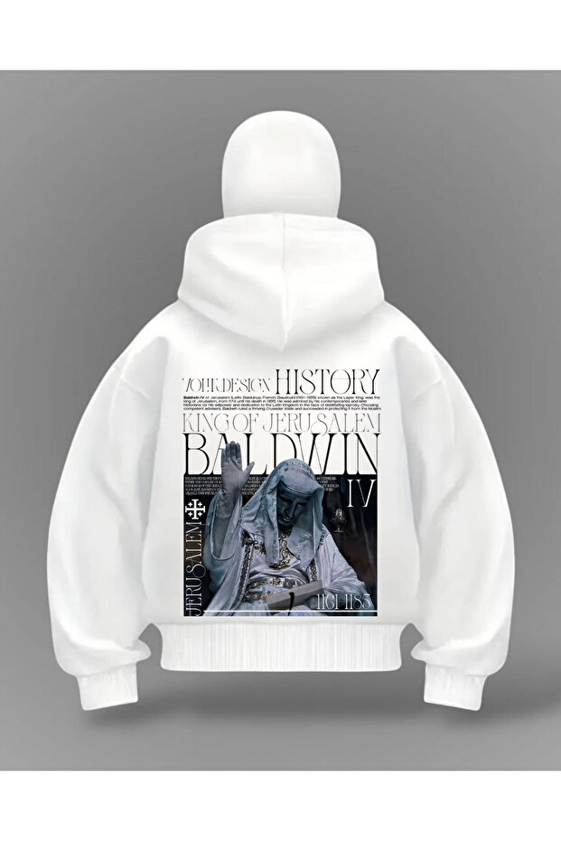 White Baldwin Leo Printed Balaclava Oversized Sweatshirt Cardigan