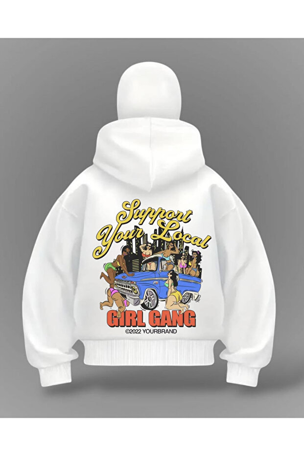 White Girl Gang Printed Balaclava Oversized Sweatshirt Cardigan