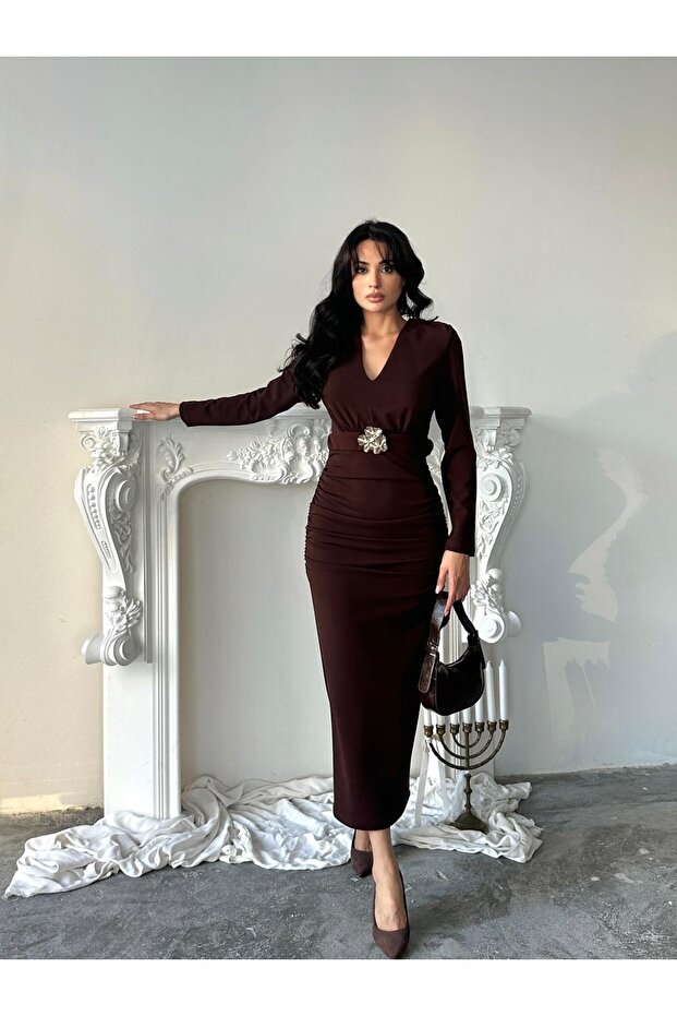 BAHAR ZR MODEL Broş Kemerli Elbise - 2