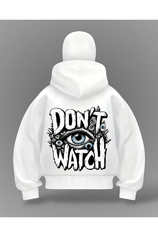 White Dont Watch Printed Balaclava Oversized Sweatshirt Cardigan