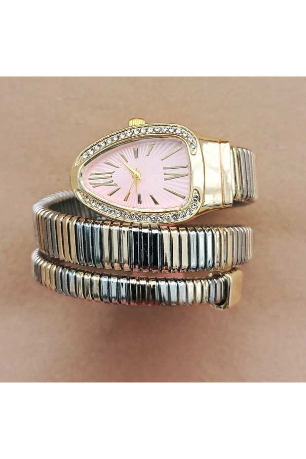 Yılan Model Lüks Kadın Kol Saati Çift Renk Kordonlu - 2