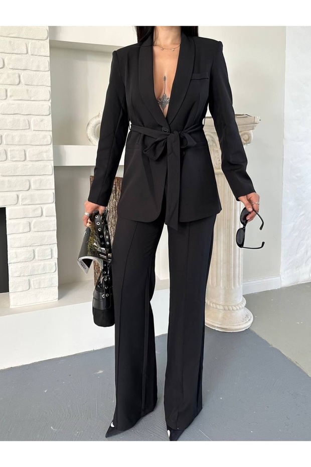 Belted Tie-Up Jacket Pants Blazer Set