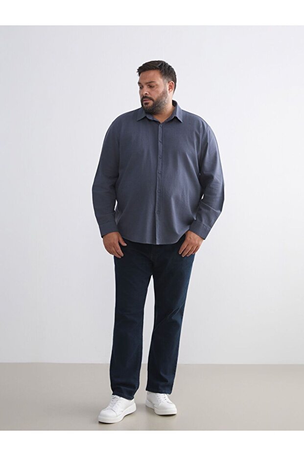 XSIDE Regular Fit Uzun Kollu Keten Görünümlü Erkek Gömlek - 2