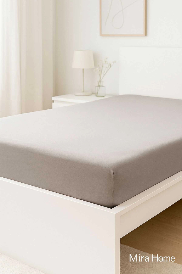 Double Plain Combed Cotton 100% Cotton Fitted Sheet 160X200 Newsheet Gray